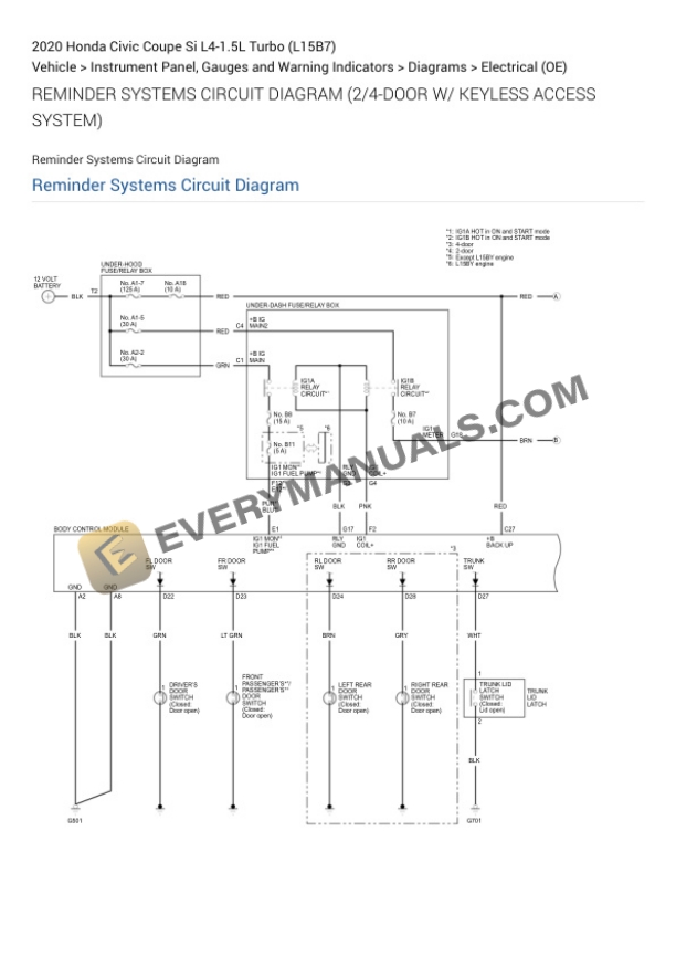 Honda Civic Coupe Si 2020 Electrical Diagrams L4-1.5L Turbo (L15B7) 6 Honda Civic Coupe Si 2020 Electrical Diagrams L4-1.5L Turbo (L15B7) - Image 4