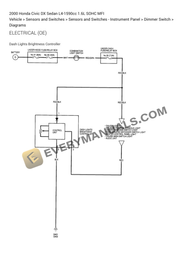 Honda Civic DX Sedan 2000 Electrical Diagrams L4-1590cc 1.6L SOHC MFI 4 Honda Civic DX Sedan 2000 Electrical Diagrams L4-1590cc 1.6L SOHC MFI - Image 2