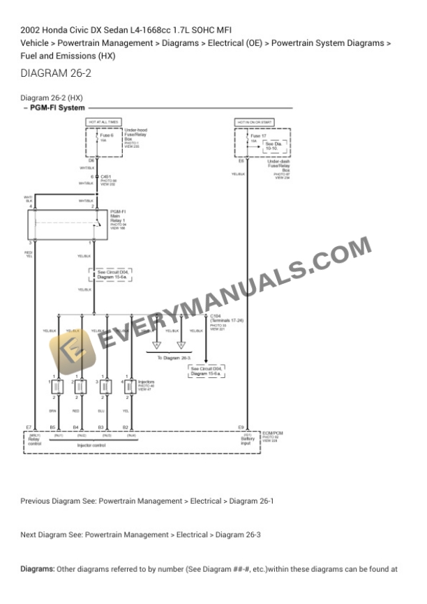 Honda Civic DX Sedan 2002 Electrical Diagrams L4-1668cc 1.7L SOHC MFI 4 Honda Civic DX Sedan 2002 Electrical Diagrams L4-1668cc 1.7L SOHC MFI - Image 2