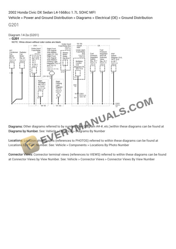 Honda Civic DX Sedan 2002 Electrical Diagrams L4-1668cc 1.7L SOHC MFI 7 Honda Civic DX Sedan 2002 Electrical Diagrams L4-1668cc 1.7L SOHC MFI - Image 5
