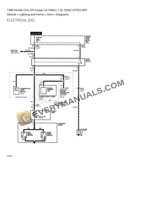 Honda Civic EX Coupe 1998 Electrical Diagrams L4-1590cc 1.6L SOHC (VTEC) MFI 5 Honda Civic EX Coupe 1998 Electrical Diagrams L4-1590cc 1.6L SOHC (VTEC) MFI - Image 3