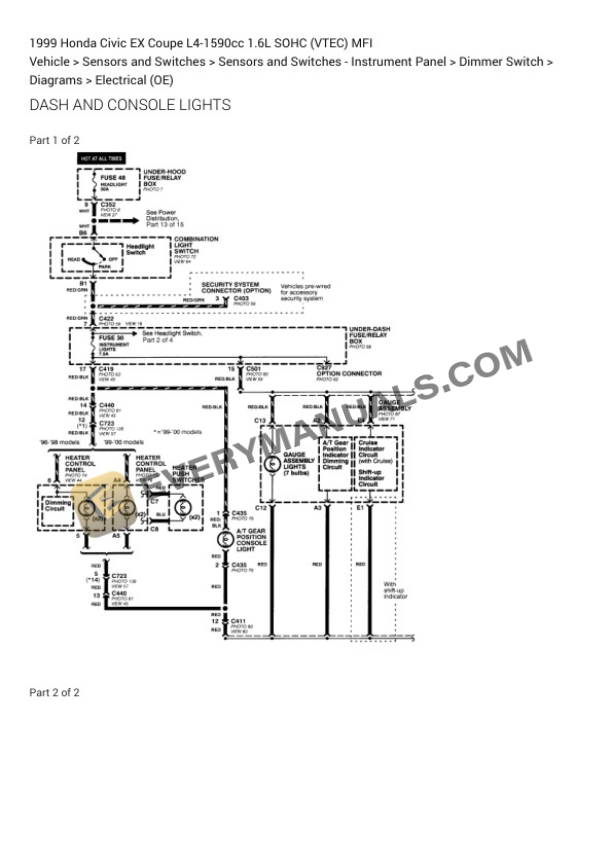 Honda Civic EX Coupe 1999 Electrical Diagrams L4-1590cc 1.6L SOHC (VTEC) MFI 4 Honda Civic EX Coupe 1999 Electrical Diagrams L4-1590cc 1.6L SOHC (VTEC) MFI - Image 2