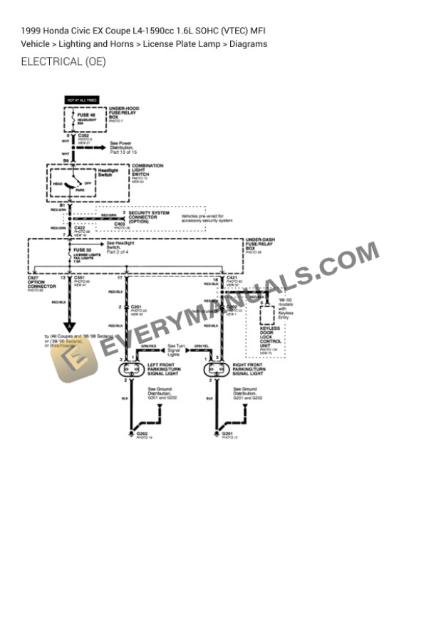 Honda Civic EX Coupe 1999 Electrical Diagrams L4-1590cc 1.6L SOHC (VTEC) MFI 6 Honda Civic EX Coupe 1999 Electrical Diagrams L4-1590cc 1.6L SOHC (VTEC) MFI - Image 4