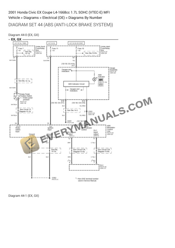 Honda Civic EX Coupe 2001 Electrical Diagrams L4-1668cc 1.7L SOHC (VTEC-E) MFI 5 Honda Civic EX Coupe 2001 Electrical Diagrams L4-1668cc 1.7L SOHC (VTEC-E) MFI - Image 3