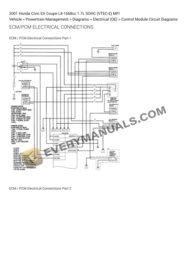 Honda Civic EX Coupe 2001 Electrical Diagrams L4-1668cc 1.7L SOHC (VTEC-E) MFI 6 Honda Civic EX Coupe 2001 Electrical Diagrams L4-1668cc 1.7L SOHC (VTEC-E) MFI - Image 4
