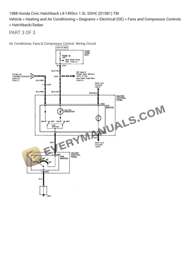 Honda Civic Hatchback 1988 Electrical Diagrams L4-1493cc 1.5L SOHC (D15B1) TBI 5 Honda Civic Hatchback 1988 Electrical Diagrams L4-1493cc 1.5L SOHC (D15B1) TBI - Image 3