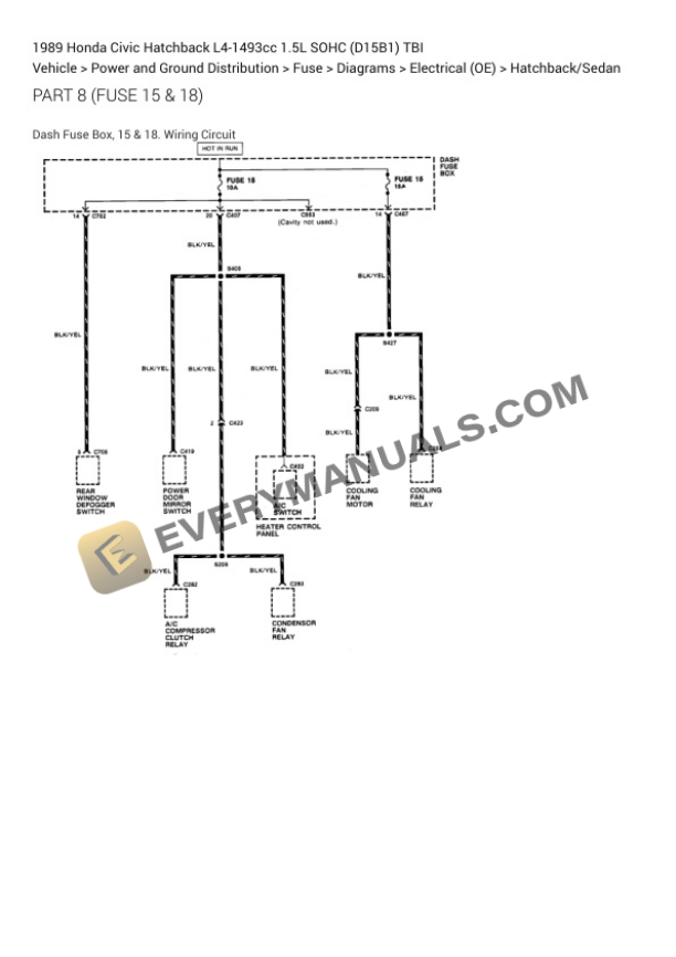 Honda Civic Hatchback 1989 Electrical Diagrams L4-1493cc 1.5L SOHC (D15B1) TBI 6 Honda Civic Hatchback 1989 Electrical Diagrams L4-1493cc 1.5L SOHC (D15B1) TBI - Image 4