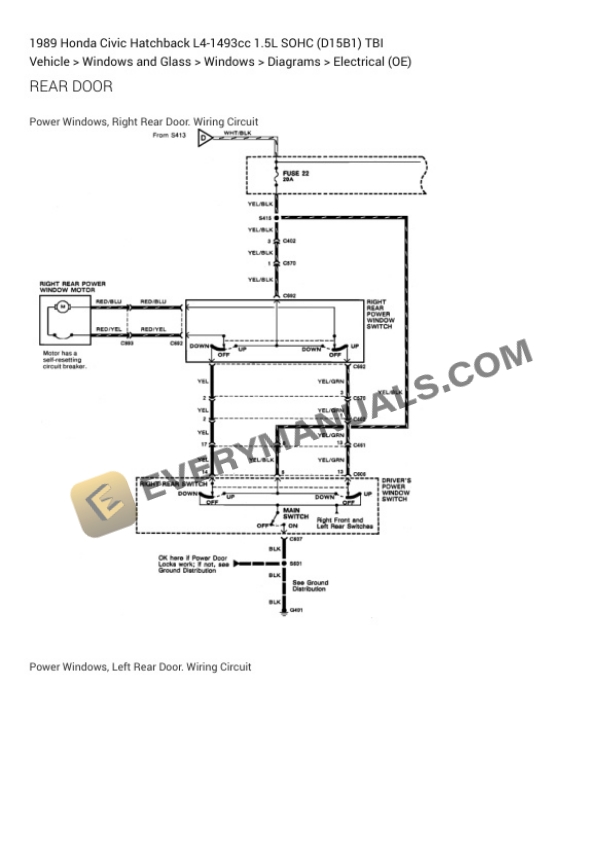 Honda Civic Hatchback 1989 Electrical Diagrams L4-1493cc 1.5L SOHC (D15B1) TBI 7 Honda Civic Hatchback 1989 Electrical Diagrams L4-1493cc 1.5L SOHC (D15B1) TBI - Image 5