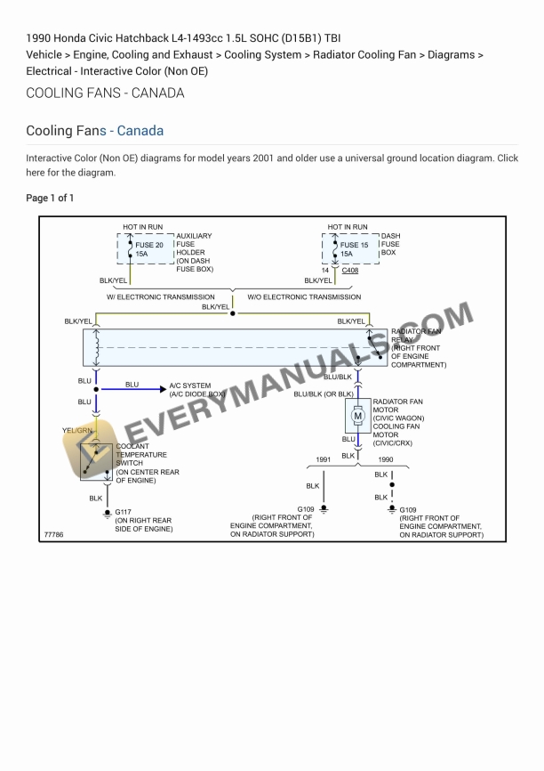 Honda Civic Hatchback 1990 Electrical Diagrams L4-1493cc 1.5L SOHC (D15B1) TBI