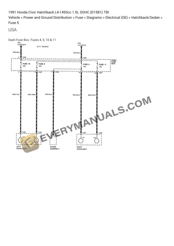 Honda Civic Hatchback 1991 Electrical Diagrams L4-1493cc 1.5L SOHC (D15B1) TBI 7 Honda Civic Hatchback 1991 Electrical Diagrams L4-1493cc 1.5L SOHC (D15B1) TBI - Image 5