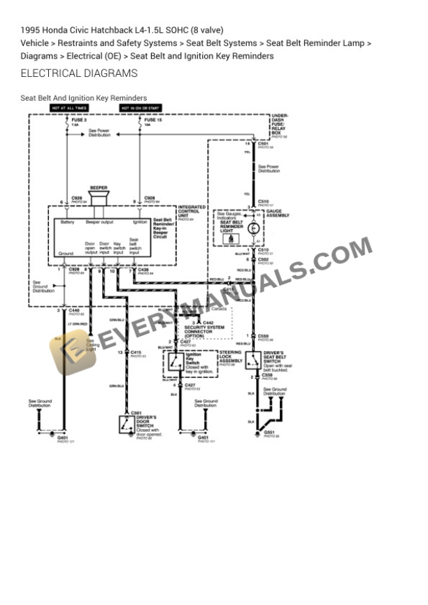 Honda Civic Hatchback 1995 Electrical Diagrams L4-1.5L SOHC (8 valve) 4 Honda Civic Hatchback 1995 Electrical Diagrams L4-1.5L SOHC (8 valve) - Image 2