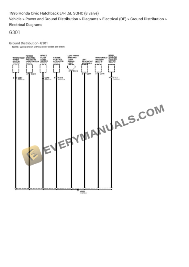 Honda Civic Hatchback 1995 Electrical Diagrams L4-1.5L SOHC (8 valve) 5 Honda Civic Hatchback 1995 Electrical Diagrams L4-1.5L SOHC (8 valve) - Image 3