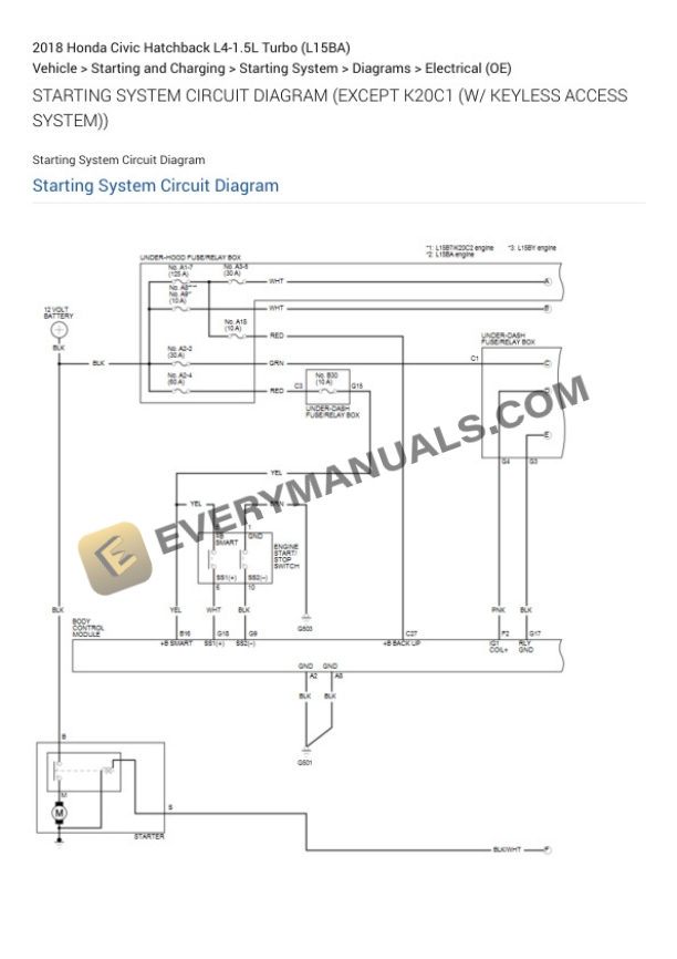 Honda Civic Hatchback 2018 Electrical Diagrams L4-1.5L Turbo (L15BA) 7 Honda Civic Hatchback 2018 Electrical Diagrams L4-1.5L Turbo (L15BA) - Image 5