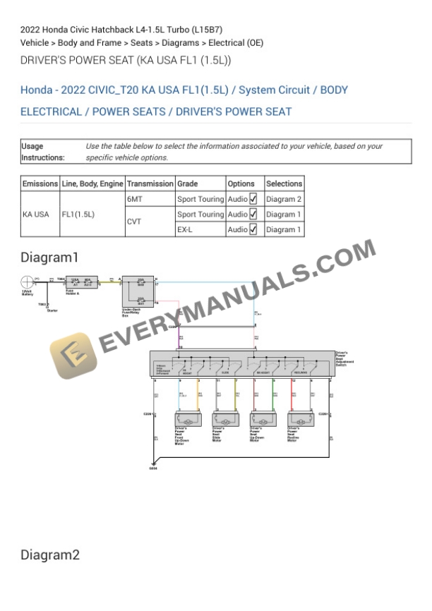 Honda Civic Hatchback 2022 Electrical Diagrams L4-1.5L Turbo (L15B7) 4 Honda Civic Hatchback 2022 Electrical Diagrams L4-1.5L Turbo (L15B7) - Image 2