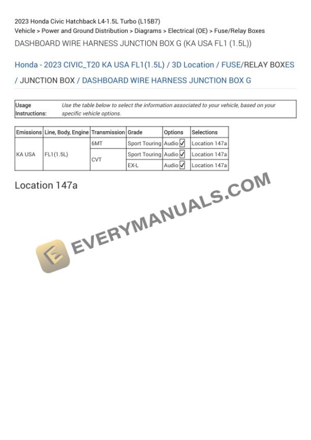 Honda Civic Hatchback 2023 Electrical Diagrams L4-1.5L Turbo (L15B7) 7 Honda Civic Hatchback 2023 Electrical Diagrams L4-1.5L Turbo (L15B7) - Image 5