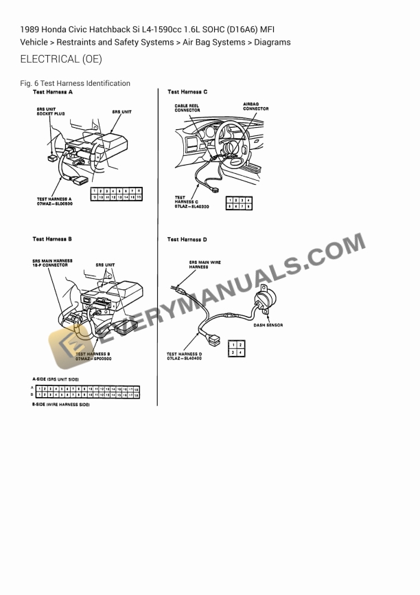 Honda Civic Hatchback Si 1989 Electrical Diagrams L4-1590cc 1.6L SOHC (D16A6) MFI