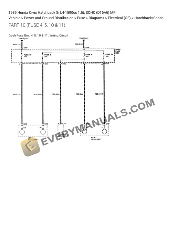 Honda Civic Hatchback Si 1989 Electrical Diagrams L4-1590cc 1.6L SOHC (D16A6) MFI 4 Honda Civic Hatchback Si 1989 Electrical Diagrams L4-1590cc 1.6L SOHC (D16A6) MFI - Image 2