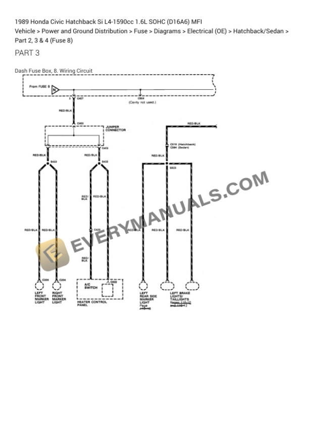 Honda Civic Hatchback Si 1989 Electrical Diagrams L4-1590cc 1.6L SOHC (D16A6) MFI 5 Honda Civic Hatchback Si 1989 Electrical Diagrams L4-1590cc 1.6L SOHC (D16A6) MFI - Image 3