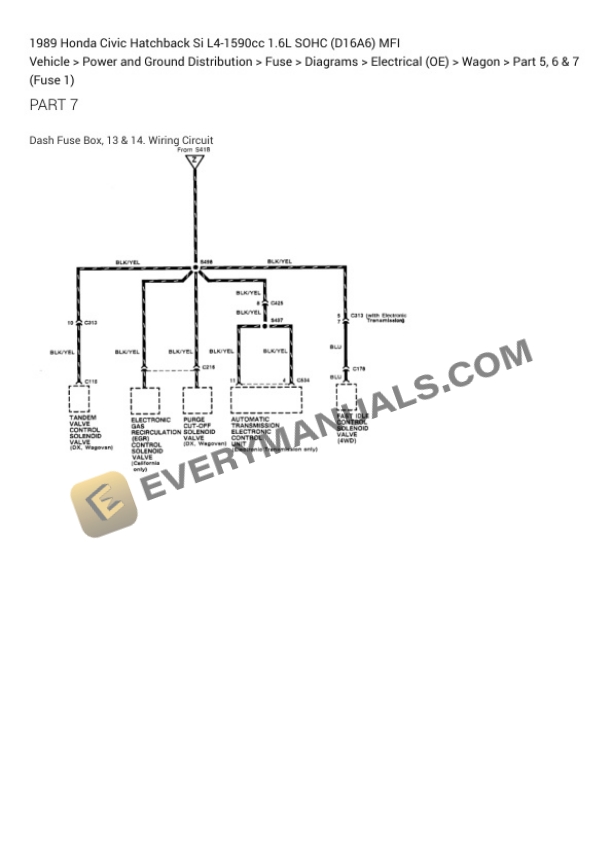 Honda Civic Hatchback Si 1989 Electrical Diagrams L4-1590cc 1.6L SOHC (D16A6) MFI 6 Honda Civic Hatchback Si 1989 Electrical Diagrams L4-1590cc 1.6L SOHC (D16A6) MFI - Image 4