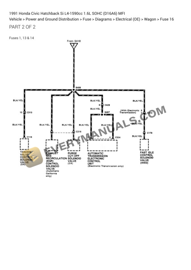 Honda Civic Hatchback Si 1991 Electrical Diagrams L4-1590cc 1.6L SOHC (D16A6) MFI 5 Honda Civic Hatchback Si 1991 Electrical Diagrams L4-1590cc 1.6L SOHC (D16A6) MFI - Image 3