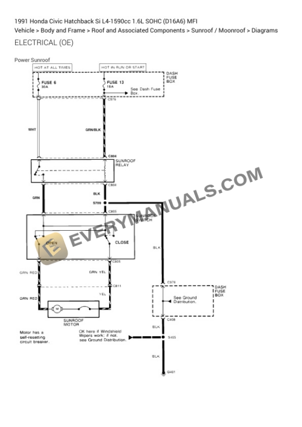 Honda Civic Hatchback Si 1991 Electrical Diagrams L4-1590cc 1.6L SOHC (D16A6) MFI 7 Honda Civic Hatchback Si 1991 Electrical Diagrams L4-1590cc 1.6L SOHC (D16A6) MFI - Image 5