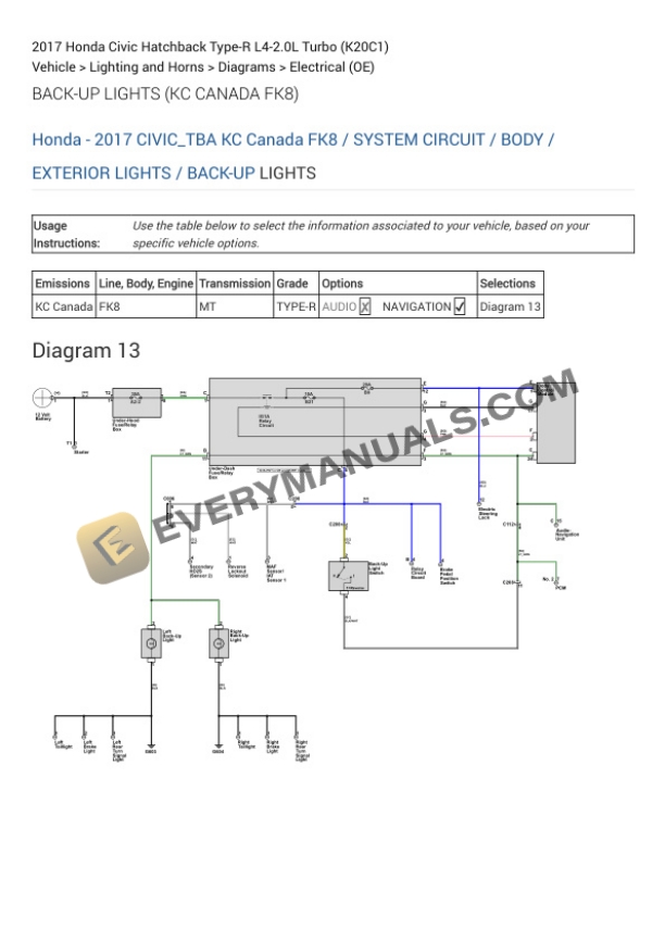 Honda Civic Hatchback Type-R 2017 Electrical Diagrams L4-2.0L Turbo (K20C1 4 Honda Civic Hatchback Type-R 2017 Electrical Diagrams L4-2.0L Turbo (K20C1 - Image 2