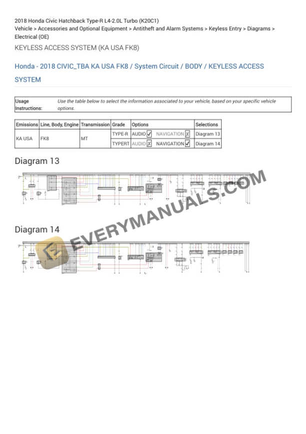 Honda Civic Hatchback Type-R 2018 Electrical Diagrams L4-2.0L Turbo (K20C1) 5 Honda Civic Hatchback Type-R 2018 Electrical Diagrams L4-2.0L Turbo (K20C1) - Image 3