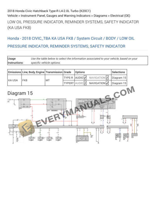 Honda Civic Hatchback Type-R 2018 Electrical Diagrams L4-2.0L Turbo (K20C1) 6 Honda Civic Hatchback Type-R 2018 Electrical Diagrams L4-2.0L Turbo (K20C1) - Image 4