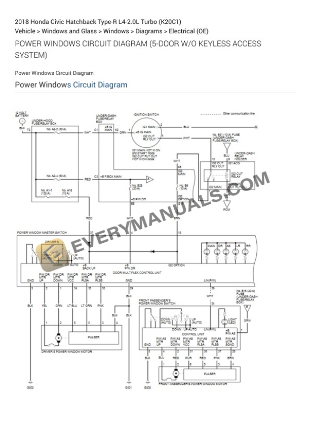 Honda Civic Hatchback Type-R 2018 Electrical Diagrams L4-2.0L Turbo (K20C1) 7 Honda Civic Hatchback Type-R 2018 Electrical Diagrams L4-2.0L Turbo (K20C1) - Image 5