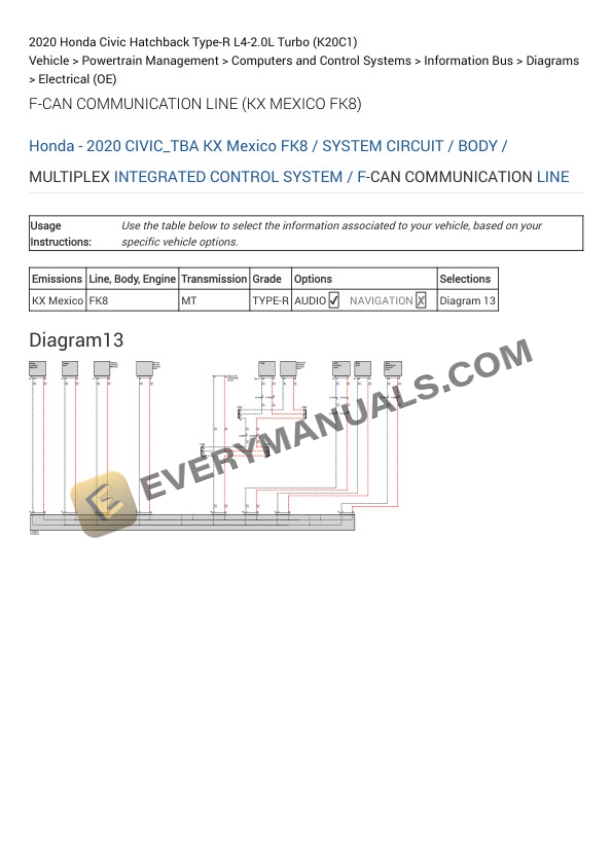 Honda Civic Hatchback Type-R 2020 Electrical Diagrams L4-2.0L Turbo (K20C1) 4 Honda Civic Hatchback Type-R 2020 Electrical Diagrams L4-2.0L Turbo (K20C1) - Image 2