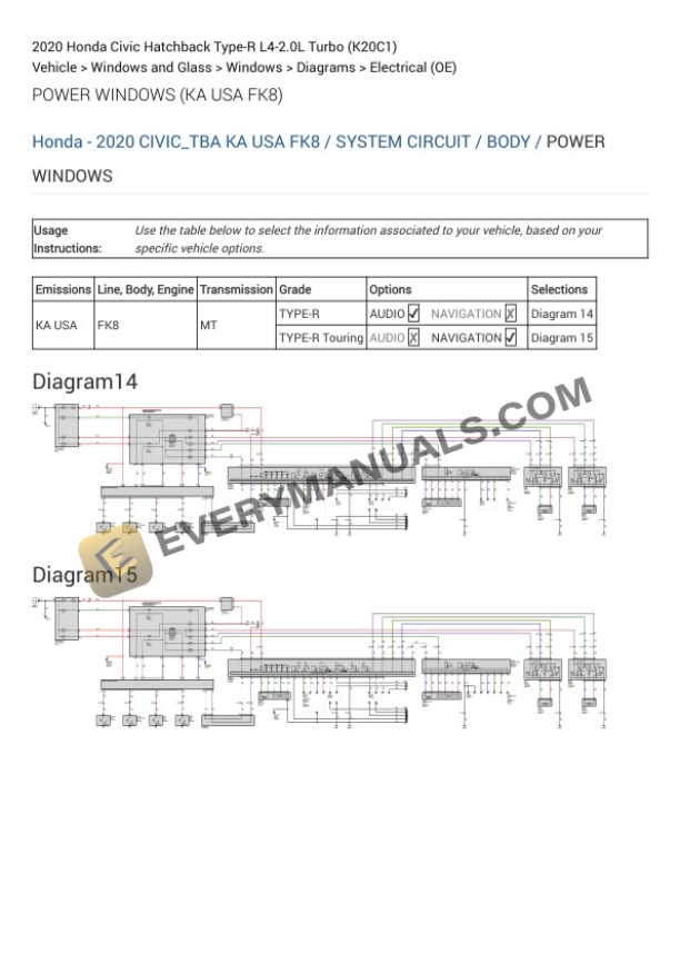 Honda Civic Hatchback Type-R 2020 Electrical Diagrams L4-2.0L Turbo (K20C1) 6 Honda Civic Hatchback Type-R 2020 Electrical Diagrams L4-2.0L Turbo (K20C1) - Image 4