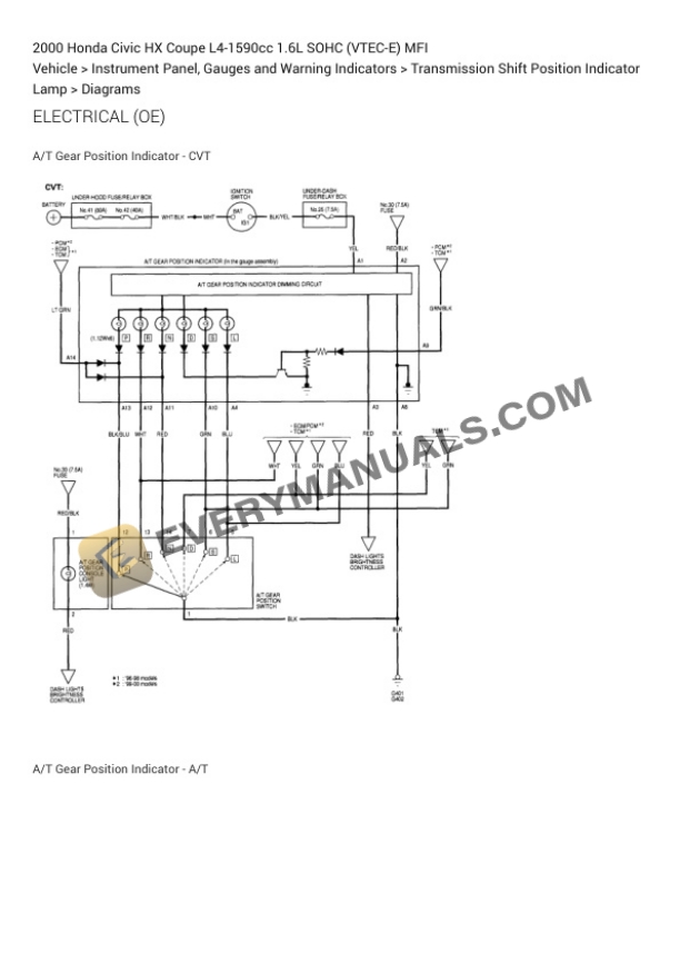 Honda Civic HX Coupe 2000 Electrical Diagrams L4-1590cc 1.6L SOHC (VTEC-E) MFI 6 Honda Civic HX Coupe 2000 Electrical Diagrams L4-1590cc 1.6L SOHC (VTEC-E) MFI - Image 4