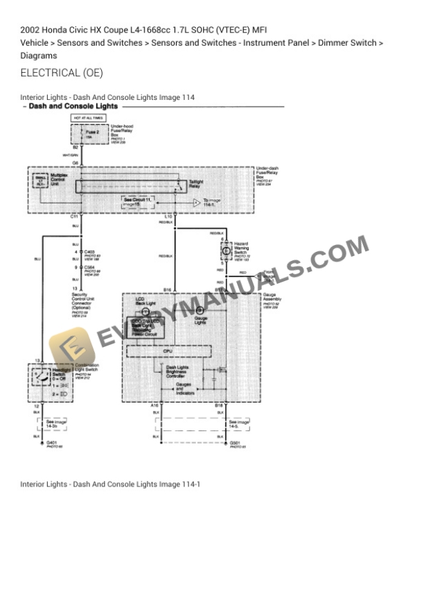 Honda Civic HX Coupe 2002 Electrical Diagrams L4-1668cc 1.7L SOHC (VTEC-E) MFI 6 Honda Civic HX Coupe 2002 Electrical Diagrams L4-1668cc 1.7L SOHC (VTEC-E) MFI - Image 4