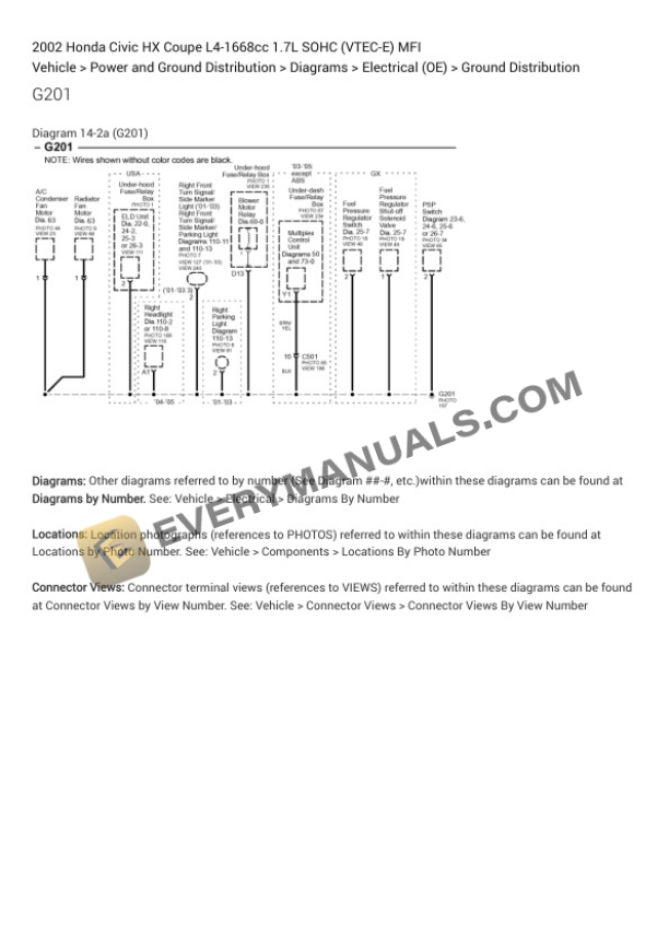 Honda Civic HX Coupe 2002 Electrical Diagrams L4-1668cc 1.7L SOHC (VTEC-E) MFI 7 Honda Civic HX Coupe 2002 Electrical Diagrams L4-1668cc 1.7L SOHC (VTEC-E) MFI - Image 5