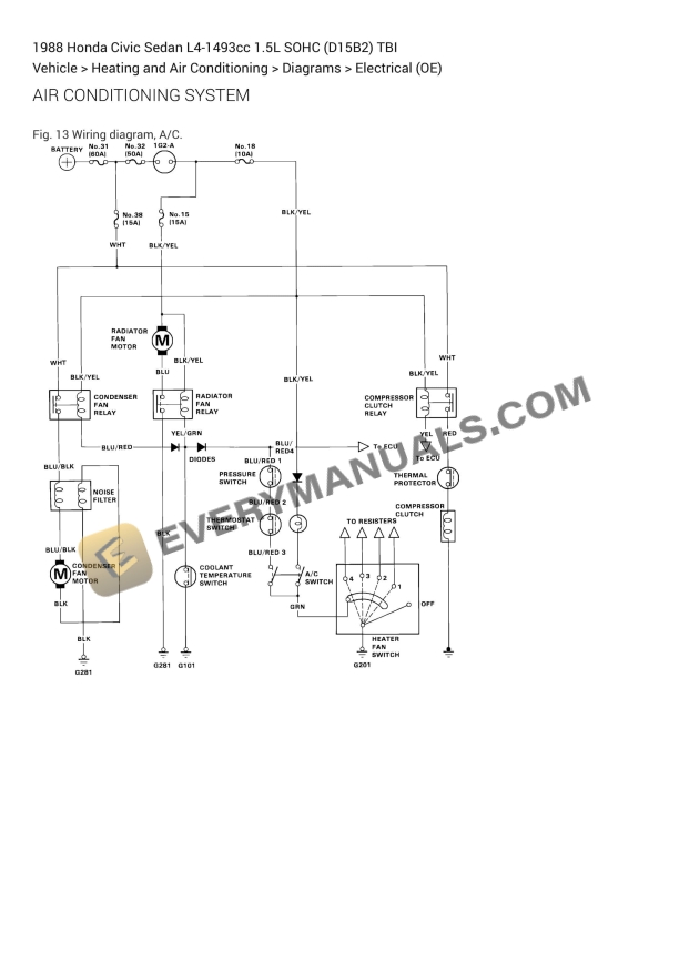Honda Civic Sedan 1988 Electrical Diagrams L4-1493cc 1.5L SOHC (D15B2) TBI