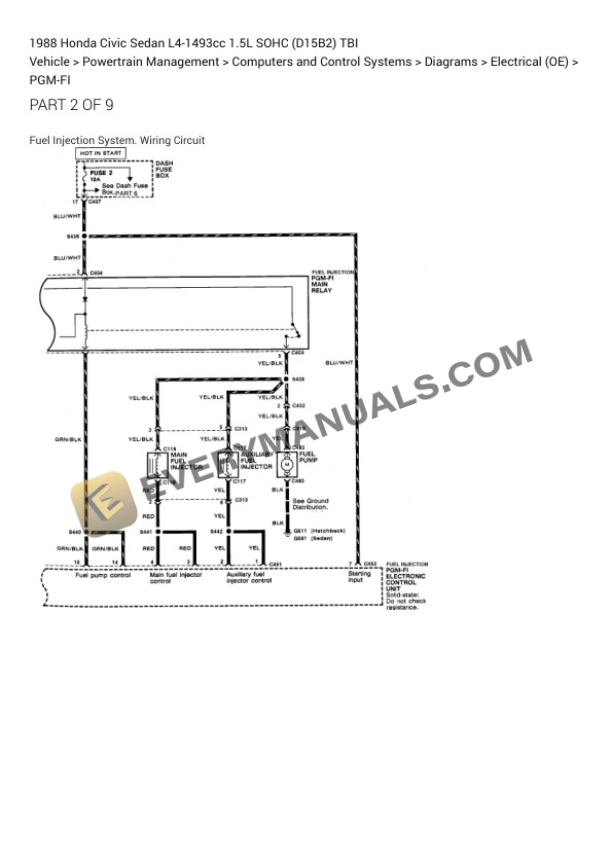 Honda Civic Sedan 1988 Electrical Diagrams L4-1493cc 1.5L SOHC (D15B2) TBI 4 Honda Civic Sedan 1988 Electrical Diagrams L4-1493cc 1.5L SOHC (D15B2) TBI - Image 2