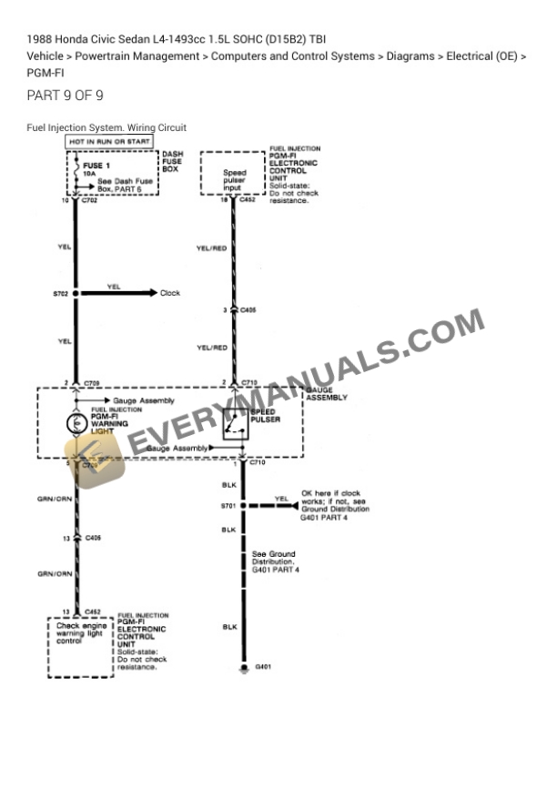 Honda Civic Sedan 1988 Electrical Diagrams L4-1493cc 1.5L SOHC (D15B2) TBI 5 Honda Civic Sedan 1988 Electrical Diagrams L4-1493cc 1.5L SOHC (D15B2) TBI - Image 3