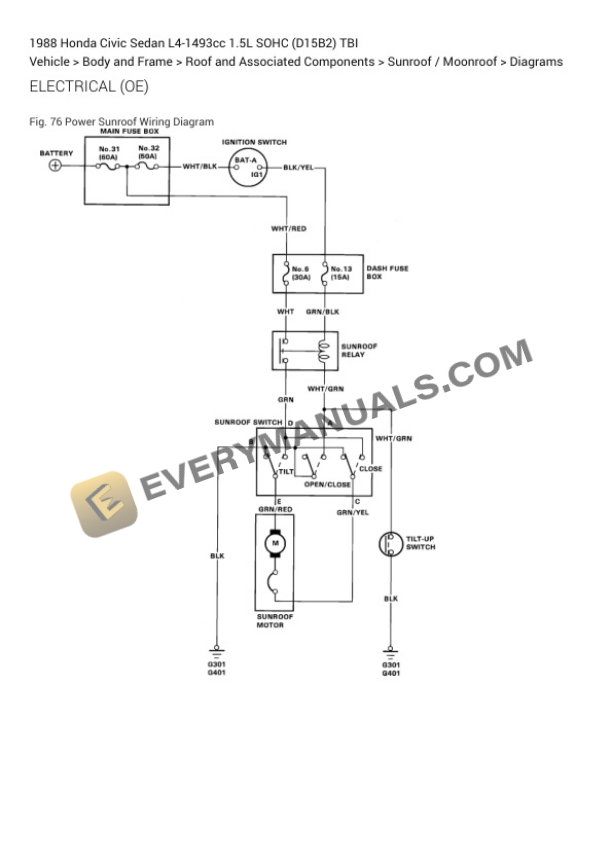 Honda Civic Sedan 1988 Electrical Diagrams L4-1493cc 1.5L SOHC (D15B2) TBI 6 Honda Civic Sedan 1988 Electrical Diagrams L4-1493cc 1.5L SOHC (D15B2) TBI - Image 4