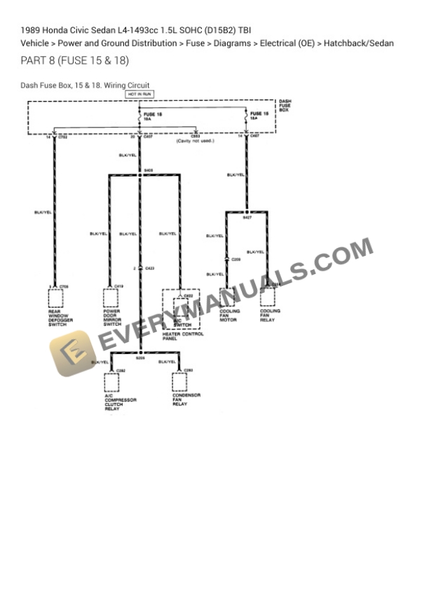 Honda Civic Sedan 1989 Electrical Diagrams L4-1493cc 1.5L SOHC (D15B2) TBI 6 Honda Civic Sedan 1989 Electrical Diagrams L4-1493cc 1.5L SOHC (D15B2) TBI - Image 4