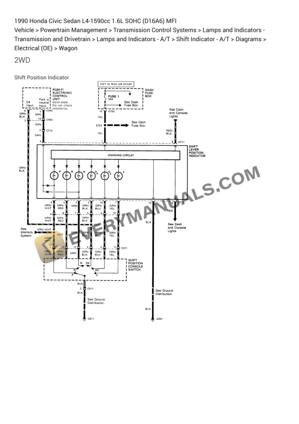 Honda Civic Sedan 1990 Electrical Diagrams L4-1590cc 1.6L SOHC (D16A6) MFI