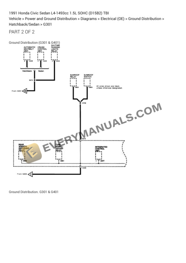 Honda Civic Sedan 1991 Electrical Diagrams L4-1493cc 1.5L SOHC (D15B2) TBI 5 Honda Civic Sedan 1991 Electrical Diagrams L4-1493cc 1.5L SOHC (D15B2) TBI - Image 3