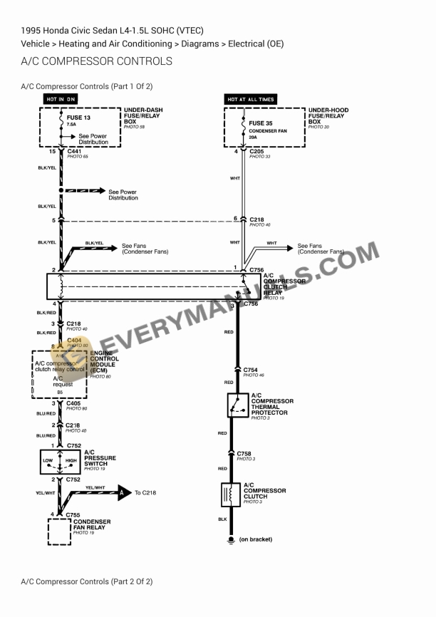 honda civic sedan 1995 electrical diagrams l4 15l sohc vtec 1