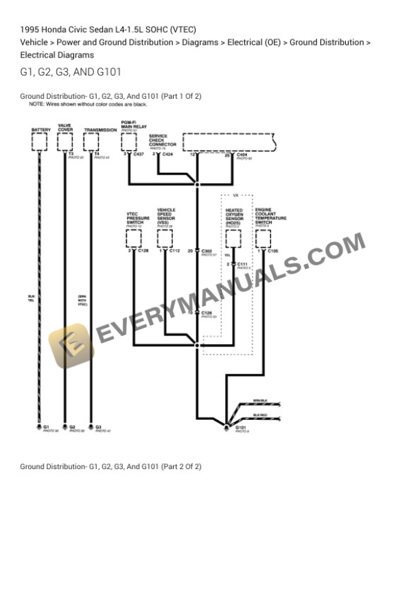 Honda Civic Sedan 1995 Electrical Diagrams L4-1.5L SOHC (VTEC) 4 Honda Civic Sedan 1995 Electrical Diagrams L4-1.5L SOHC (VTEC) - Image 2