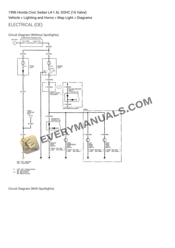 Honda Civic Sedan 1996 Electrical Diagrams L4-1.6L SOHC (16 Valve) 5 Honda Civic Sedan 1996 Electrical Diagrams L4-1.6L SOHC (16 Valve) - Image 3
