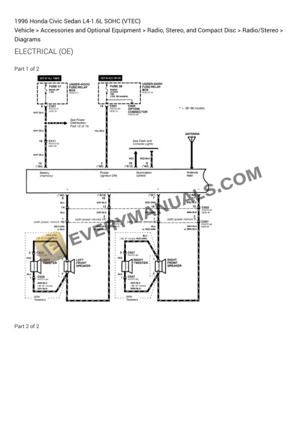 Honda Civic Sedan 1996 Electrical Diagrams L4-1.6L SOHC (VTEC) 7 Honda Civic Sedan 1996 Electrical Diagrams L4-1.6L SOHC (VTEC) - Image 5
