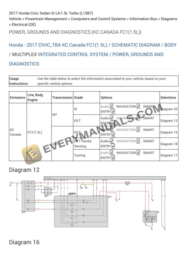 Honda Civic Sedan Si 2017 Electrical Diagrams L4-1.5L Turbo (L15B7) 7 Honda Civic Sedan Si 2017 Electrical Diagrams L4-1.5L Turbo (L15B7) - Image 5