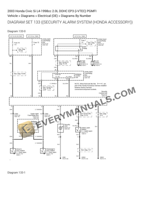 Honda Civic Si 2003 Electrical Diagrams L4-1998cc 2.0L DOHC EP3 (i-VTEC) PGMFI 5 Honda Civic Si 2003 Electrical Diagrams L4-1998cc 2.0L DOHC EP3 (i-VTEC) PGMFI - Image 3