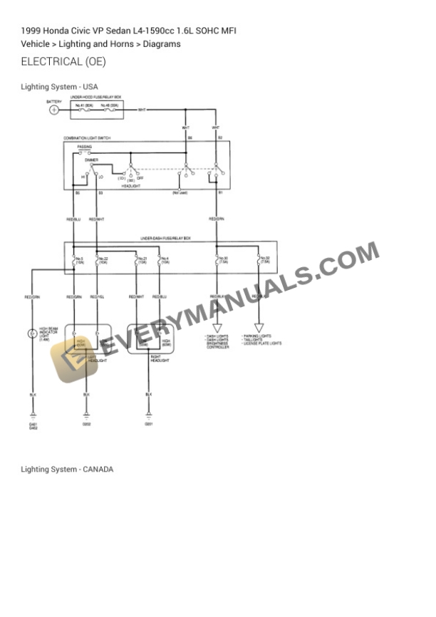 Honda Civic VP Sedan 1999 Electrical Diagrams L4-1590cc 1.6L SOHC MFI 6 Honda Civic VP Sedan 1999 Electrical Diagrams L4-1590cc 1.6L SOHC MFI - Image 4
