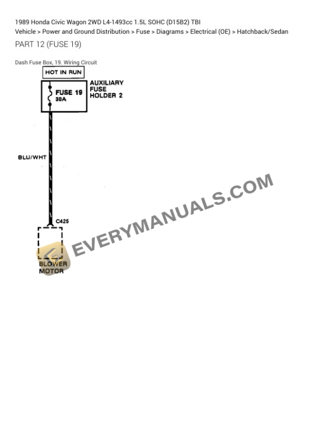 Honda Civic Wagon 2WD 1989 Electrical Diagrams L4-1493cc 1.5L SOHC (D15B2) TBI 4 Honda Civic Wagon 2WD 1989 Electrical Diagrams L4-1493cc 1.5L SOHC (D15B2) TBI - Image 2