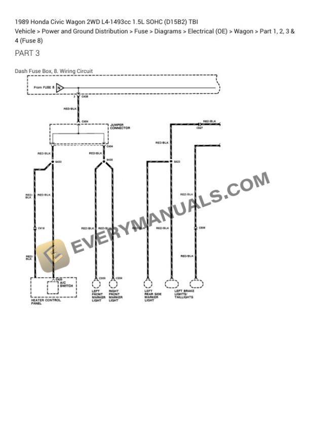 Honda Civic Wagon 2WD 1989 Electrical Diagrams L4-1493cc 1.5L SOHC (D15B2) TBI 5 Honda Civic Wagon 2WD 1989 Electrical Diagrams L4-1493cc 1.5L SOHC (D15B2) TBI - Image 3
